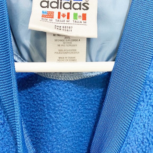 Adidas Raglan High-Low Fleece V-Neck Long Sleeve Pullover Sweater Medium Blue - Picture 5 of 7